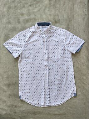International Report Button Up Shirt Men Size M Anchor Print Stretch